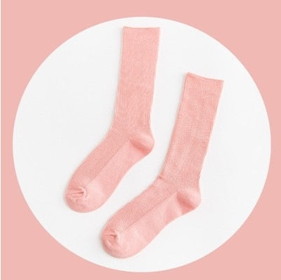 CHAOZHU  Japanese Korean High School Girls High Socks Loose Solid Colors Double Needles Knitting Cotton Long Socks For Women