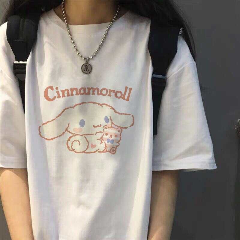 Y2K Sanrio Cinnamoroll T-Shirt Hello Kitty Cartoon Cute Print Female Short-Sleeved Soft Sister Summer Student Top Women Shirts