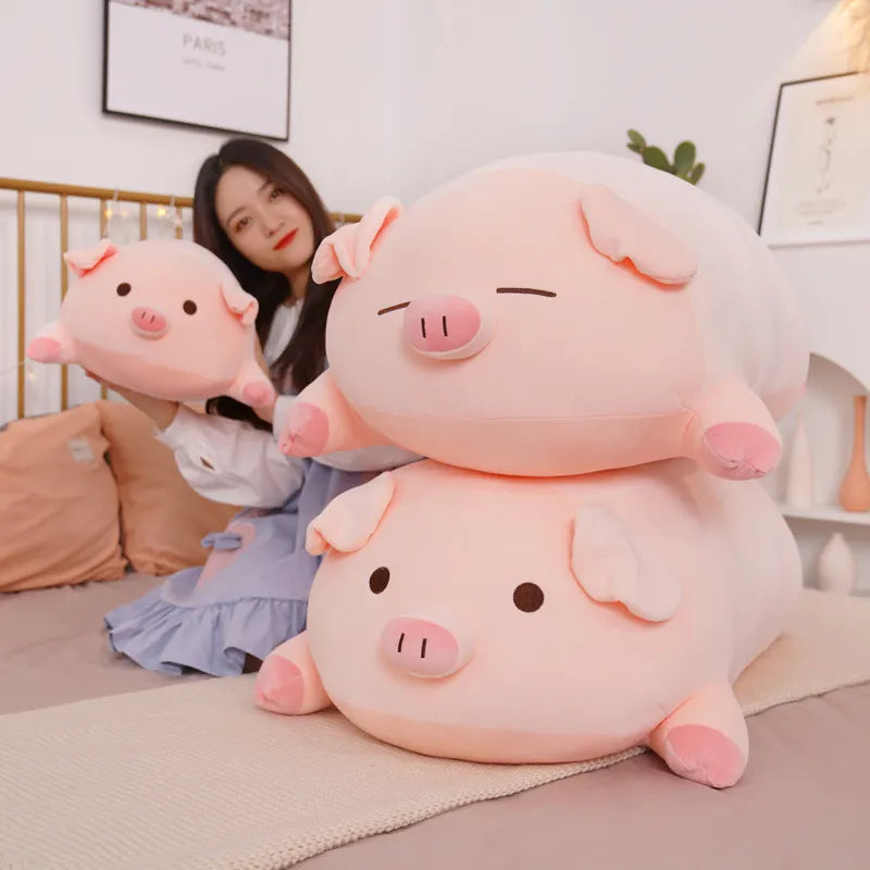 40/50/60/80cm Squish Pig Stuffed Doll Lying Plush Piggy Toy Animal Soft Plushie Pillow Cushion Kids Baby Comforting Gift