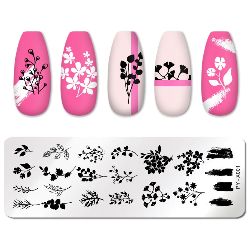 PICT YOU Rose Flower Nail Stamping Plates  Line Pictures Nail Art Plate Stamp Template Marble Leaves Image Printing Plates Tools
