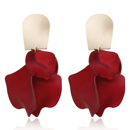 New Arrival Vintage Women Dangle Earrings Rose Petal Long Tassel Earrings Female Korean Jewelry Red Earrings