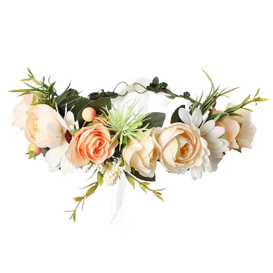 Molans Spring Bohemian Flower Crowns Beach Hawaii Floral Garland Romantic Faux Rose Wedding Wreaths New Flower Headband