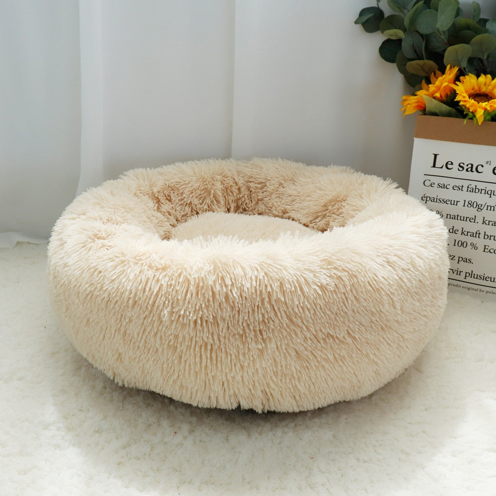 Pet Dog Bed Warm Fleece Round Dog Kennel House Long Plush Winter Pets Dog Beds For Medium Large Dogs Cats Soft Sofa Cushion Mats