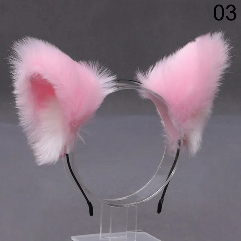 1PC Realistic Furry Animal Cat Ears Headband Lolita Cute Faux Fur Anime Hair Hoop Halloween Cosplay Party Headpiece