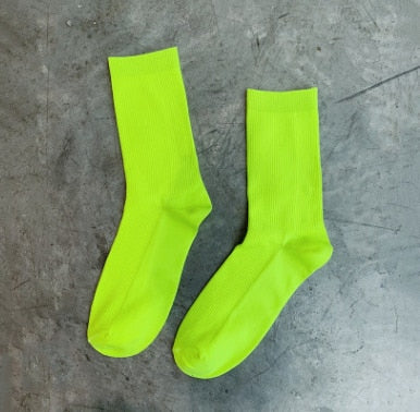 CHAOZHU  Japanese Korean High School Girls High Socks Loose Solid Colors Double Needles Knitting Cotton Long Socks For Women