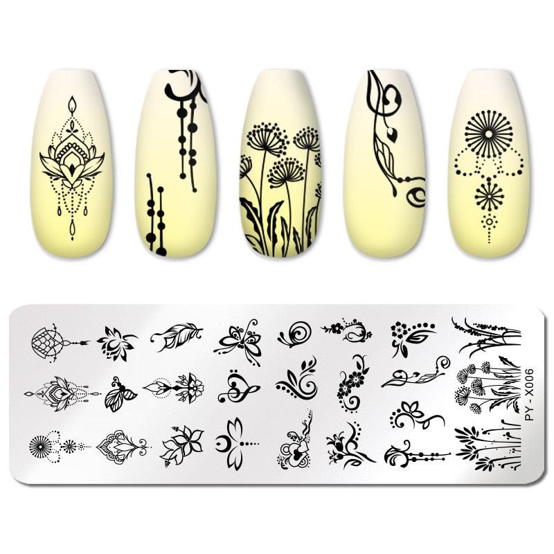 PICT YOU Rose Flower Nail Stamping Plates  Line Pictures Nail Art Plate Stamp Template Marble Leaves Image Printing Plates Tools