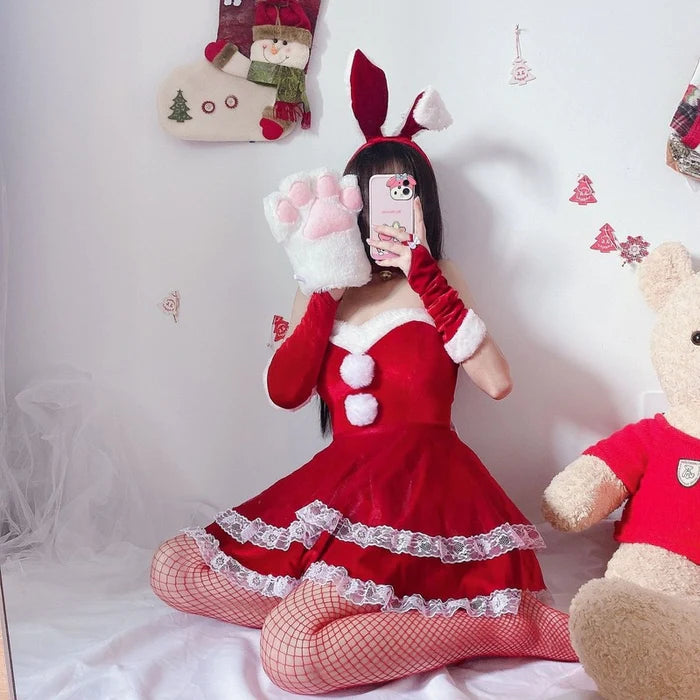 Sweet Santa Claus & Bunny Women's Cosplay Dress Set Christmas Costume