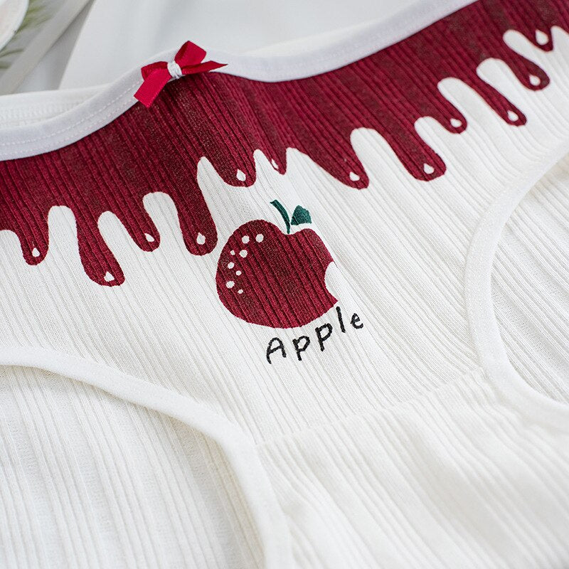 5Pcs/Set Red Cotton Underwear For Women Female Apple Print Panties Breathable Girl Cute Briefs Japanese Shorts Lingerie