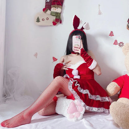 Sweet Santa Claus & Bunny Women's Cosplay Dress Set Christmas Costume