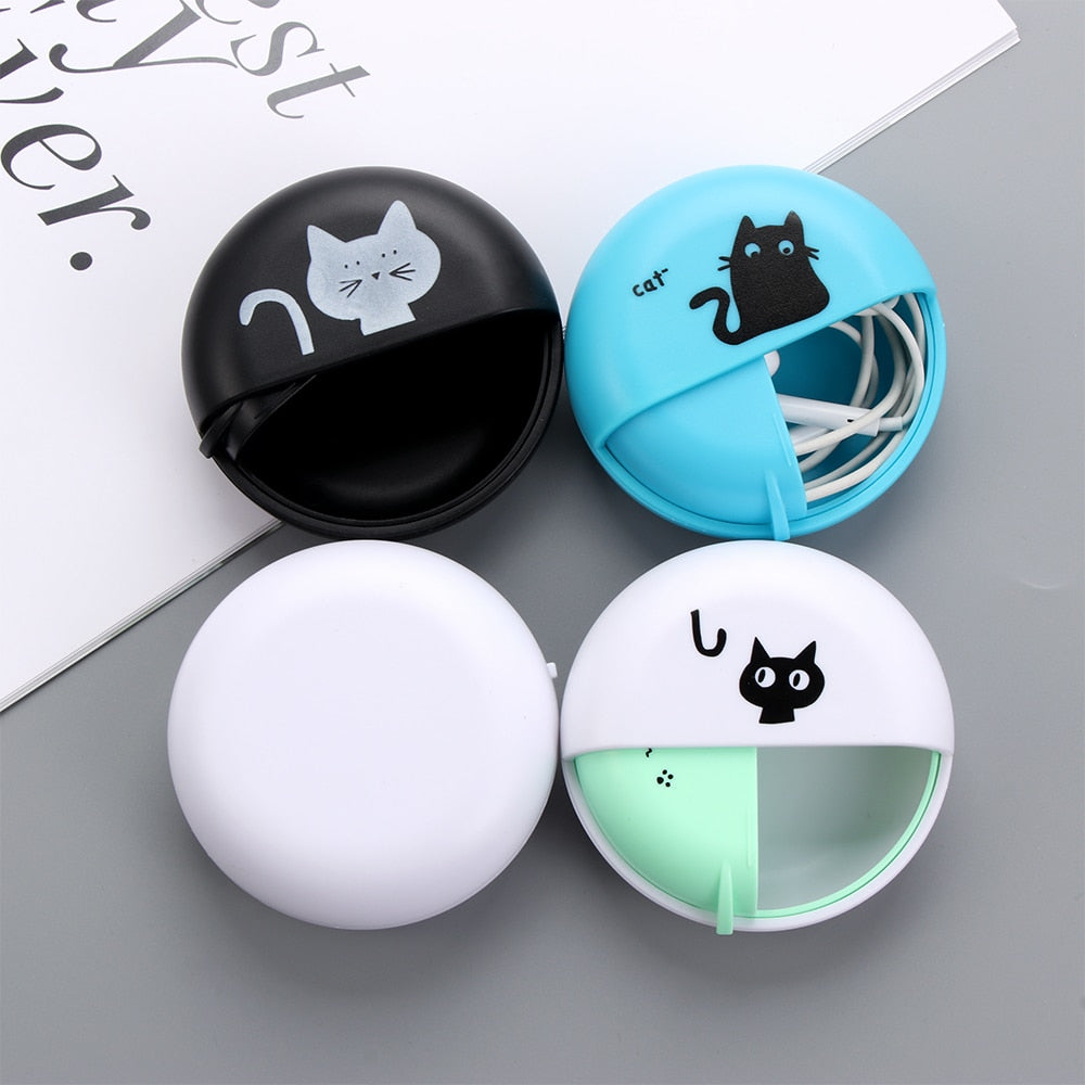 Round Earphone Case Multi-function ABS Wire Cable Organizer Rotary Storage Protective Data Line Box Headphone Storage Accessory