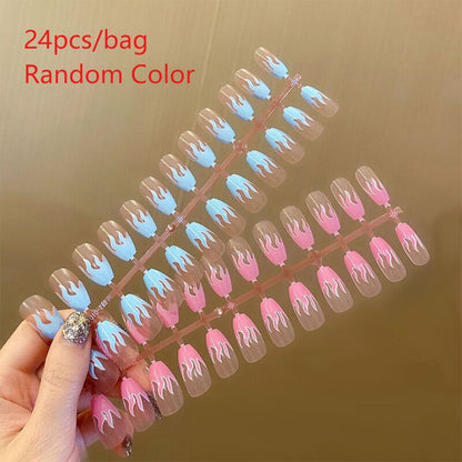 24pcs French White Side False Nails Wearable Rhinestone Desgin Fake Nails Short Simple Nail Full Cover Nail Tips Press On Nails