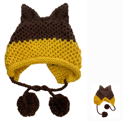 BomHCS Cute Fox Ears Beanie Winter Warm 100% Handmade Knit Hat