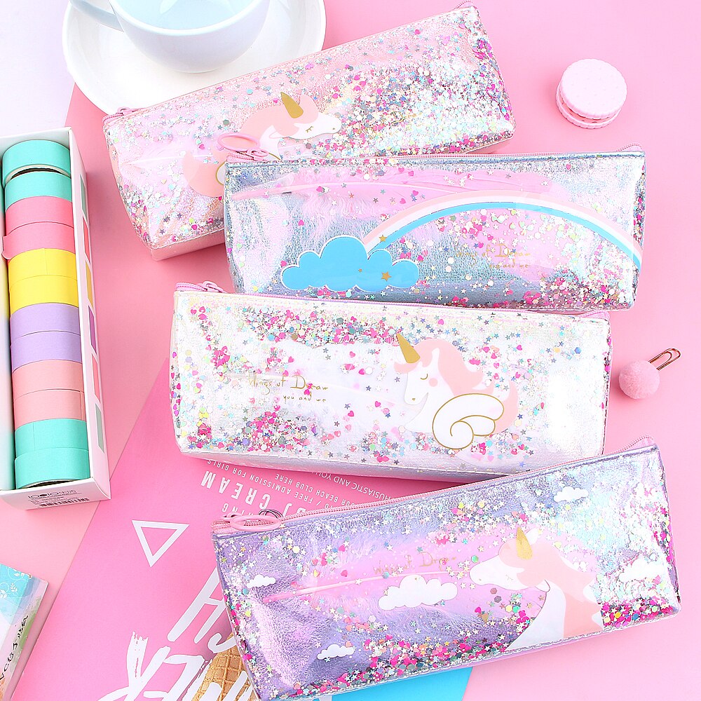 Cute Unicorn Pencil Case Kawaii Shining PU Pencilcase School Pen Case Supplies Pencil Bag School Box Pencils Pouch Stationery