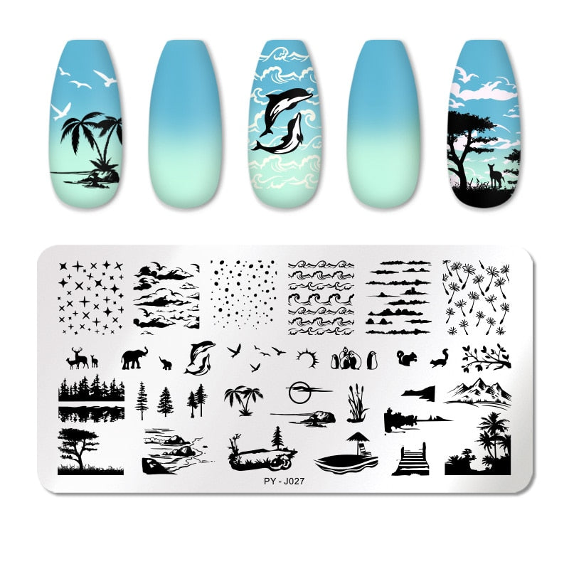 PICT YOU Rose Flower Nail Stamping Plates  Line Pictures Nail Art Plate Stamp Template Marble Leaves Image Printing Plates Tools