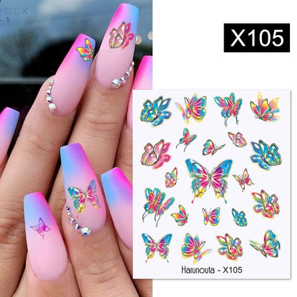 Harunouta Black Lines Flower Leaves Water Decals Stickers Floral Face Marble Pattern Slider For Nails Summer Nail Art Decoration