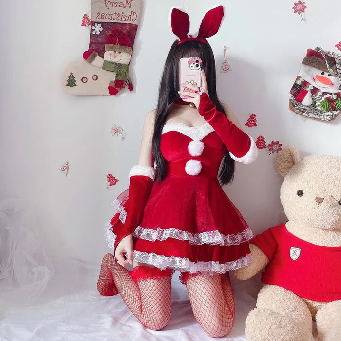 Sweet Santa Claus & Bunny Women's Cosplay Dress Set Christmas Costume