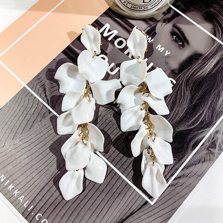 New Arrival Vintage Women Dangle Earrings Rose Petal Long Tassel Earrings Female Korean Jewelry Red Earrings