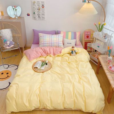 Kawaii Fashion Rainbow Bedding Set 100% Cotton Flat Bed Sheet And Pillowcases Luxury Korean Style Princess Full Queen Bed Sets