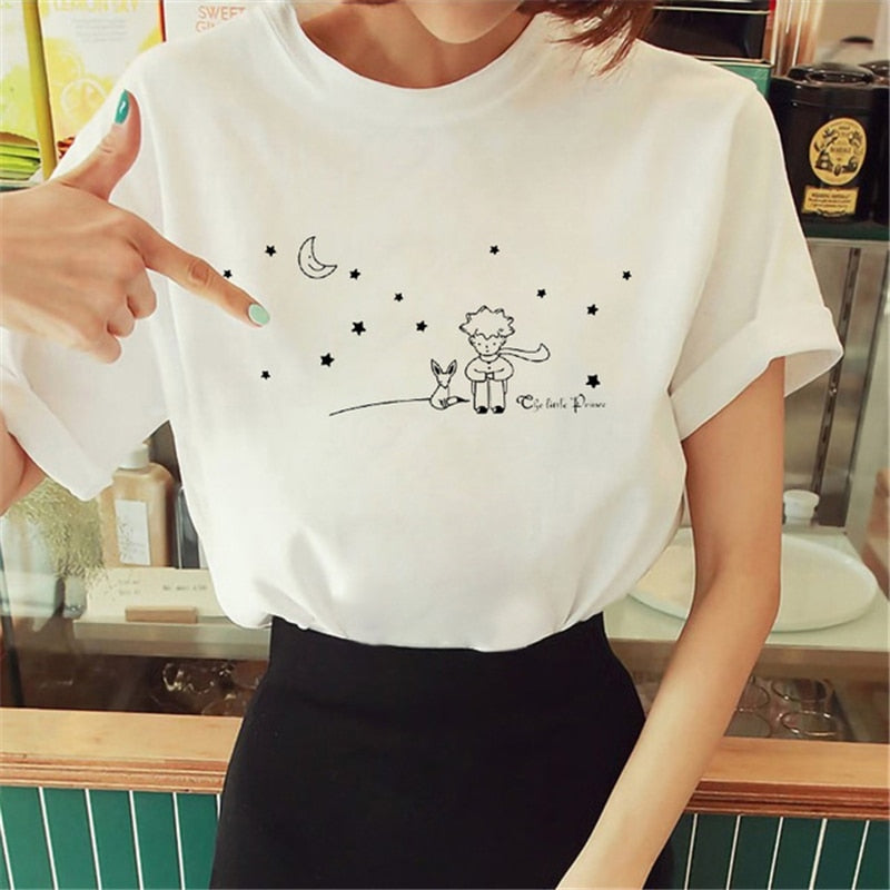 Hot Spring Summer Little Prince Graphic Women's T-Shirt Little Prince Graphic Tees Vouge Shirts For women O-Neck Short Sleeve