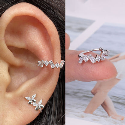 1pcs Simple Flower Shape Zircon Ear Cuff for Women Charming Crystal Clip on Earrings Earcuff Without Piercing  Fashion Jewelry