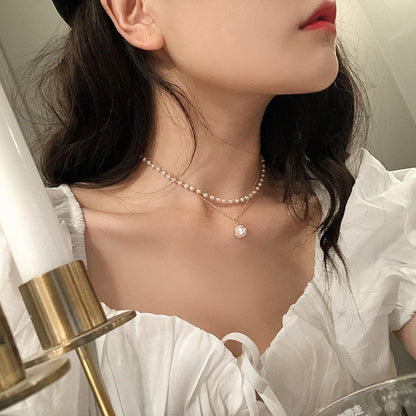 New Fashion Kpop Pearl Choker Necklace Cute Double Layer Chain Pendant For Women Jewelry Girl Gift