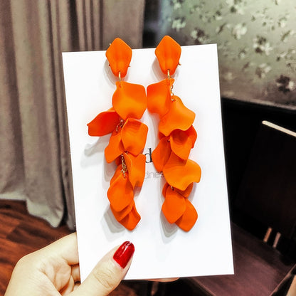New Arrival Vintage Women Dangle Earrings Rose Petal Long Tassel Earrings Female Korean Jewelry Red Earrings