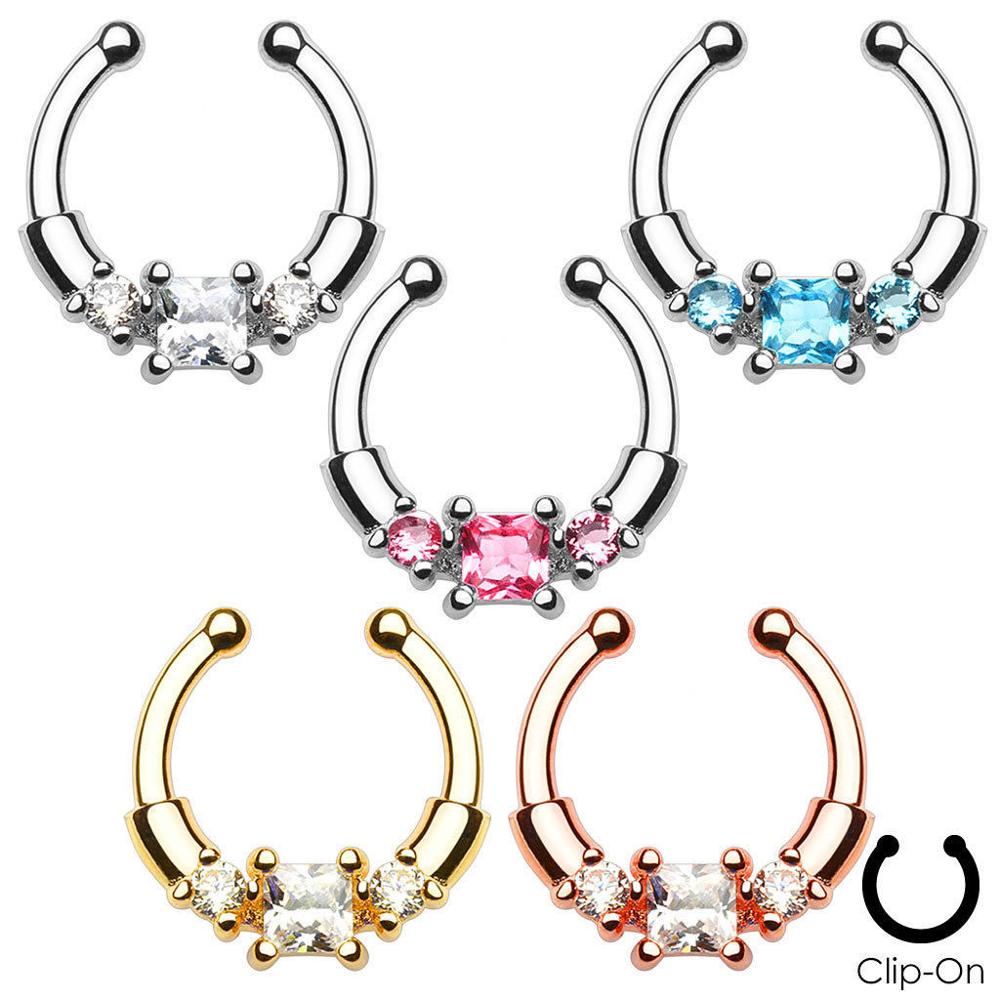 1/2Piece Stainless Stell Fake Nose Ring Septum Piercing Jewelry Crystal Fake Septum Piercing Ring Bulk Faux Nose Piercing Lot