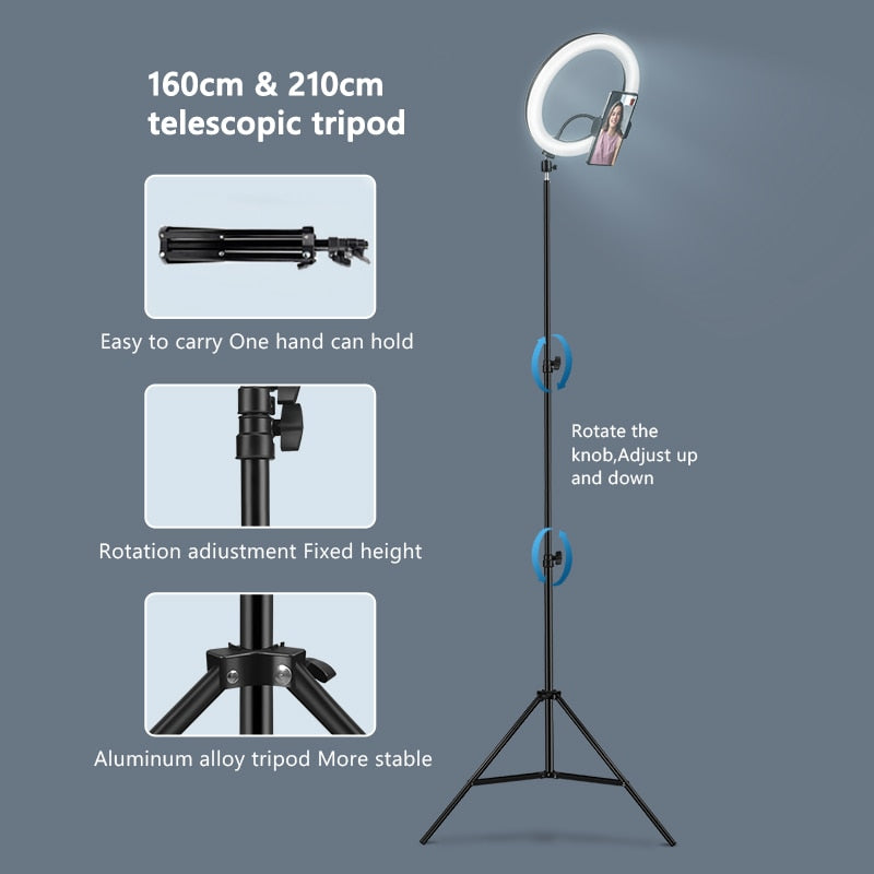 Selfie Ring Light Photography Led Rim Of Lamp with Optional Mobile Holder Mounting Tripod Stand Ringlight For Live Video Stream