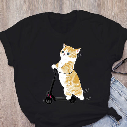 Women T-shirt Cute Cat Funny Cartoon T-shirt Harajuku Graphic Ulzzang T-shirt 90s Print T-shirt Fashion Aesthetic Top Tee Female