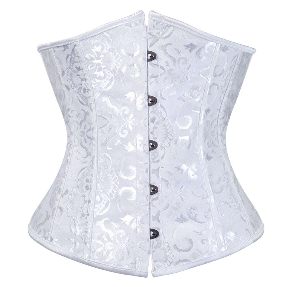 Underbust Corset Women's Underwear Waist Slimming Body Shaper Corset Top for Women Steampunk Lace-up Corset Belt White
