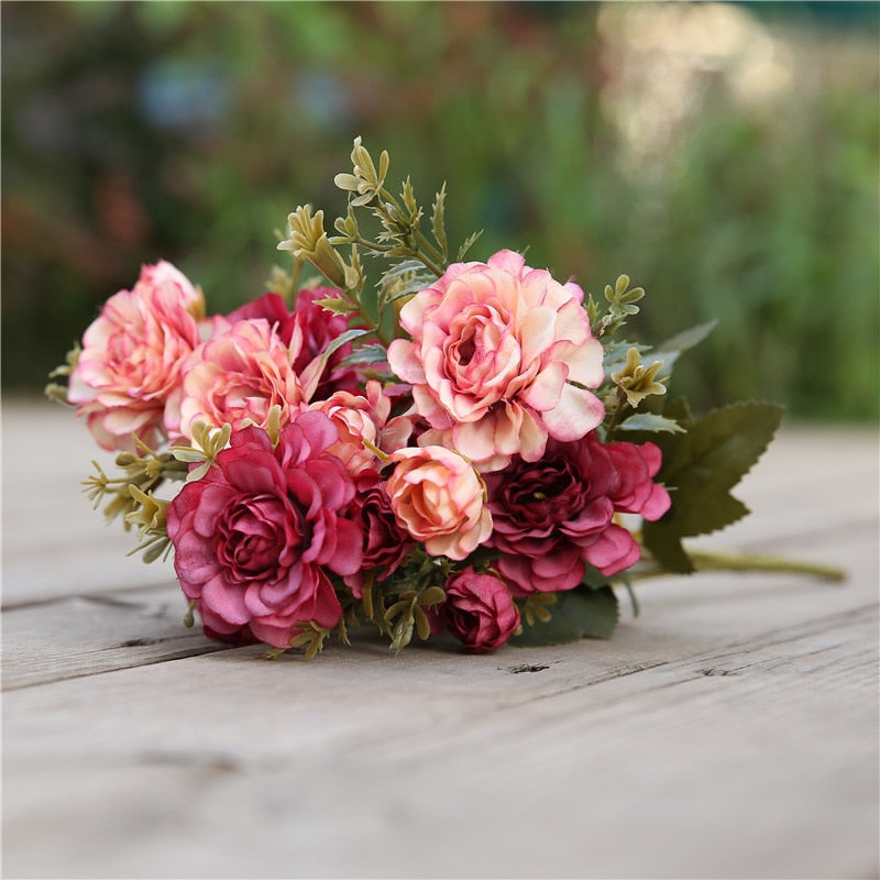 7 forks / bouquet peony fake flower silk flower peony bouquet wedding home decoration fake peony rose