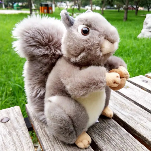 1pc Wild World Super Life-like Grey Squirrel Plushie Stuffed Realistic Fluffy Hair Big Umbrella Tail Animal Peanut Plush