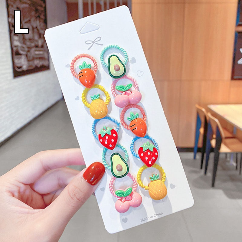 10 Pcs/Set Children Cute Hair Bands Cartoon Flower Elastic Hair Bands Girls Baby Lovely Rubber Bands Gift Kids Hair Accessories