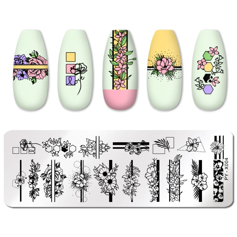 PICT YOU Rose Flower Nail Stamping Plates  Line Pictures Nail Art Plate Stamp Template Marble Leaves Image Printing Plates Tools