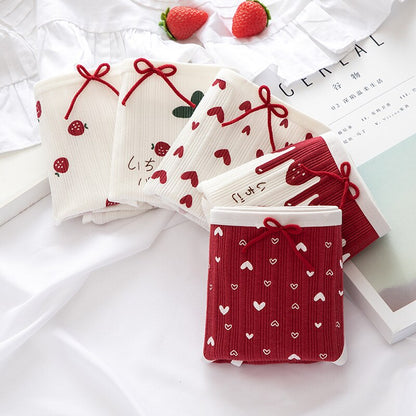 Giczi Cartoon Cotton Women's Panties Sweet Breathable Underwear Lovely Strawberry Briefs Girls Underpants Skin-Friendly Lingerie