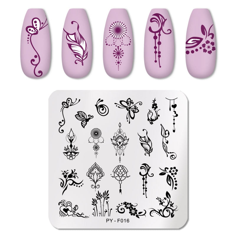 PICT YOU Rose Flower Nail Stamping Plates  Line Pictures Nail Art Plate Stamp Template Marble Leaves Image Printing Plates Tools