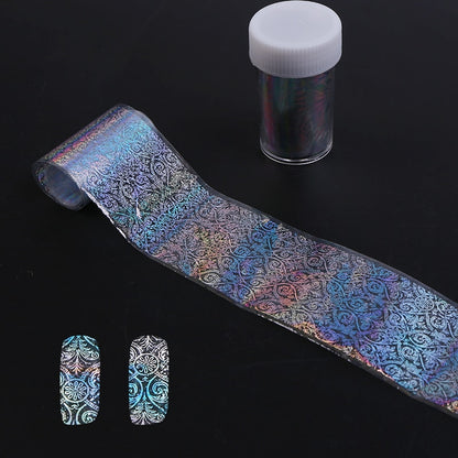 4*100cm/Roll Holographic Nail Foil Flame Dandelion Panda Bamboo Holo Nail Art Transfer Sticker Water Slide Nail Art Decals