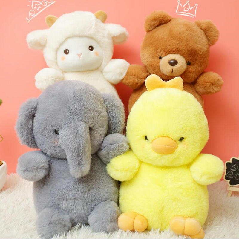 Fluffy Hair Super Soft Elephant Lamb Cuddly Plushies Doll Stuffed Animals Long Plush Bib Brown Bear Chick Baby Appease Doll toys