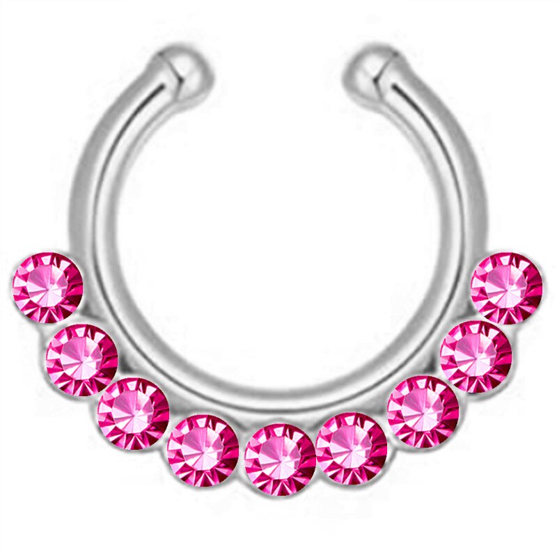 1/2Piece Stainless Stell Fake Nose Ring Septum Piercing Jewelry Crystal Fake Septum Piercing Ring Bulk Faux Nose Piercing Lot