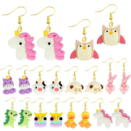 Earring For Women Resin Drop Funny Custom Cute Girls Gift Eardrop Kids Animal Duck Rabbit Owl Bear Sheep Fox