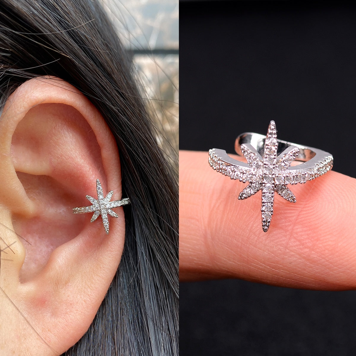 1pcs Simple Flower Shape Zircon Ear Cuff for Women Charming Crystal Clip on Earrings Earcuff Without Piercing  Fashion Jewelry