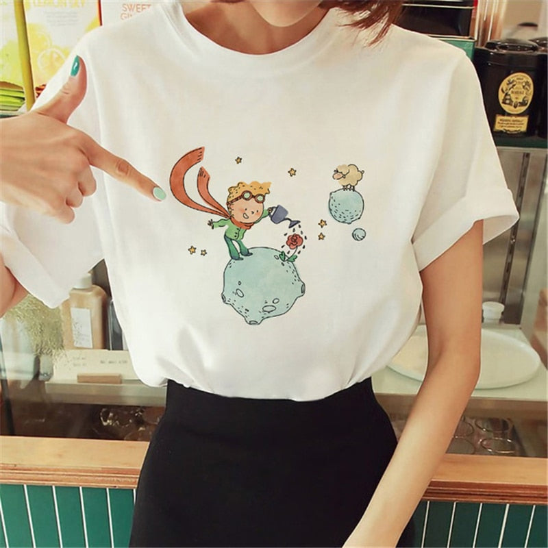 Hot Spring Summer Little Prince Graphic Women's T-Shirt Little Prince Graphic Tees Vouge Shirts For women O-Neck Short Sleeve