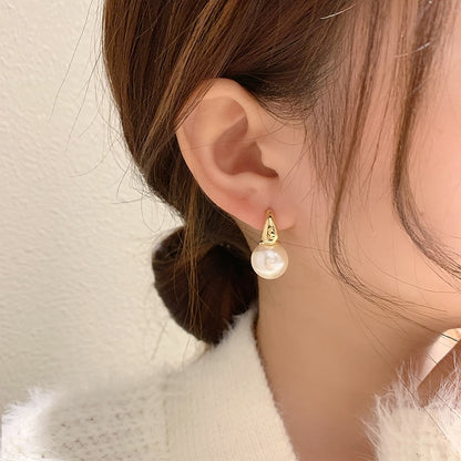 New Simple Celebrity Style Gold Color Pearl Drop Earrings For Woman Korean Fashion Jewelry Wedding Girl's Sweet Accessories