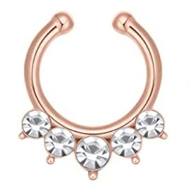 1/2Piece Stainless Stell Fake Nose Ring Septum Piercing Jewelry Crystal Fake Septum Piercing Ring Bulk Faux Nose Piercing Lot