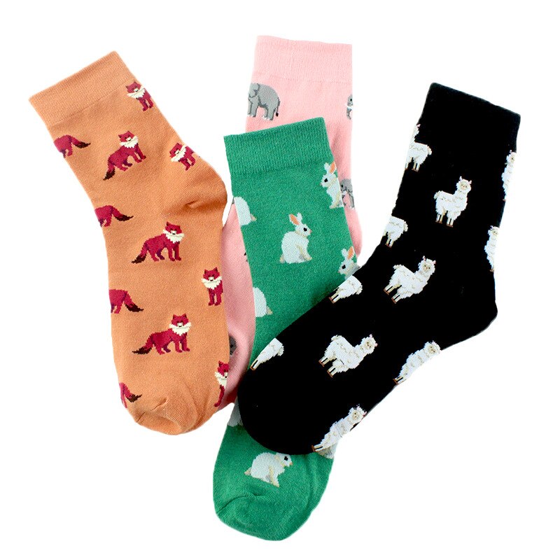 Peonfly brand Japan Harajuku Rabbit Cat Fox Animals Women Socks Kawaii Cute Women Cartoon Funny Socks Eu35-40