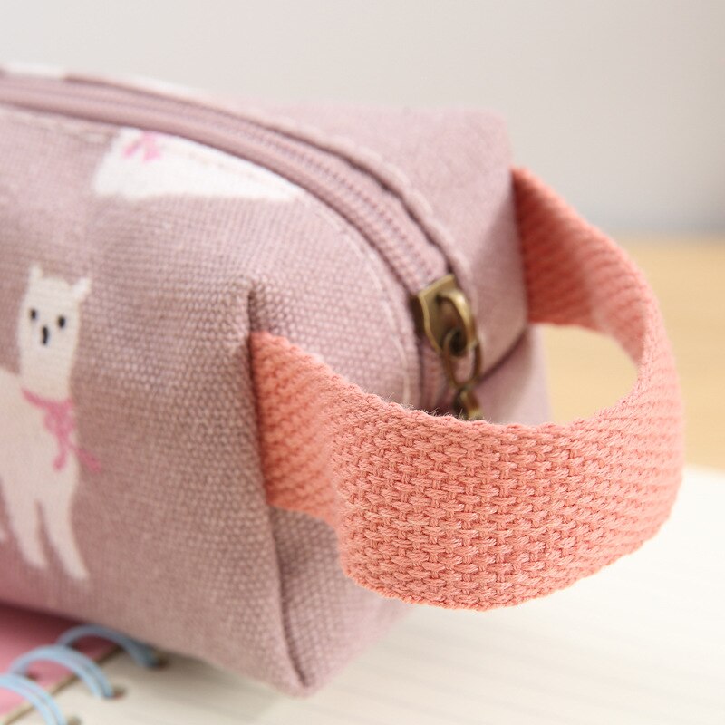 Kawaii Pencil Case Animal Pattern Canvas Estuche Escolar Cute Korean Bag Pencilcase Trousse Scolaire School Stationery for Girl