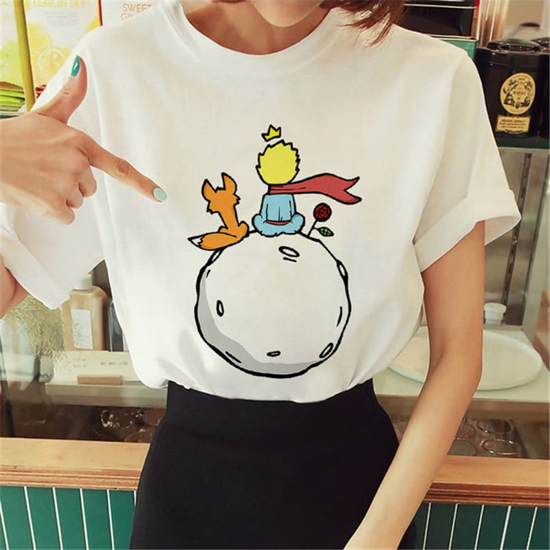 Hot Spring Summer Little Prince Graphic Women's T-Shirt Little Prince Graphic Tees Vouge Shirts For women O-Neck Short Sleeve