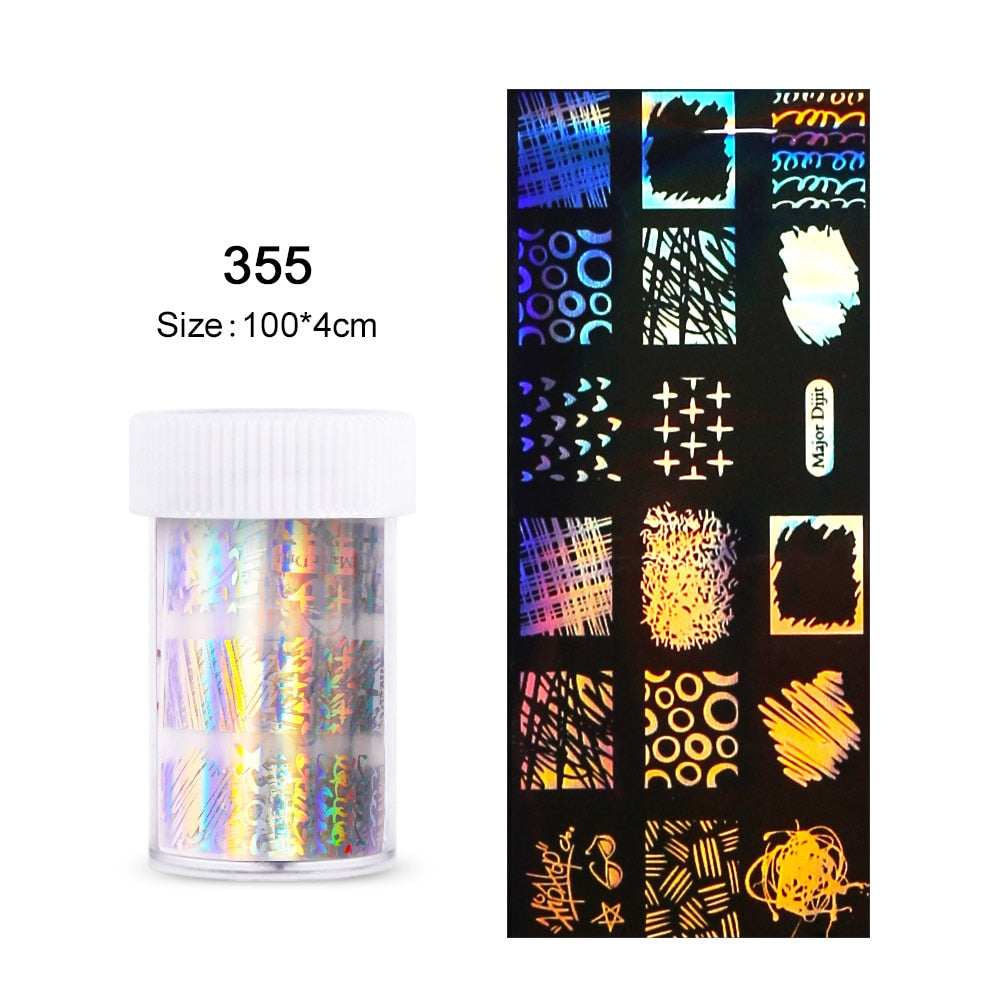 4*100cm/Roll Holographic Nail Foil Flame Dandelion Panda Bamboo Holo Nail Art Transfer Sticker Water Slide Nail Art Decals