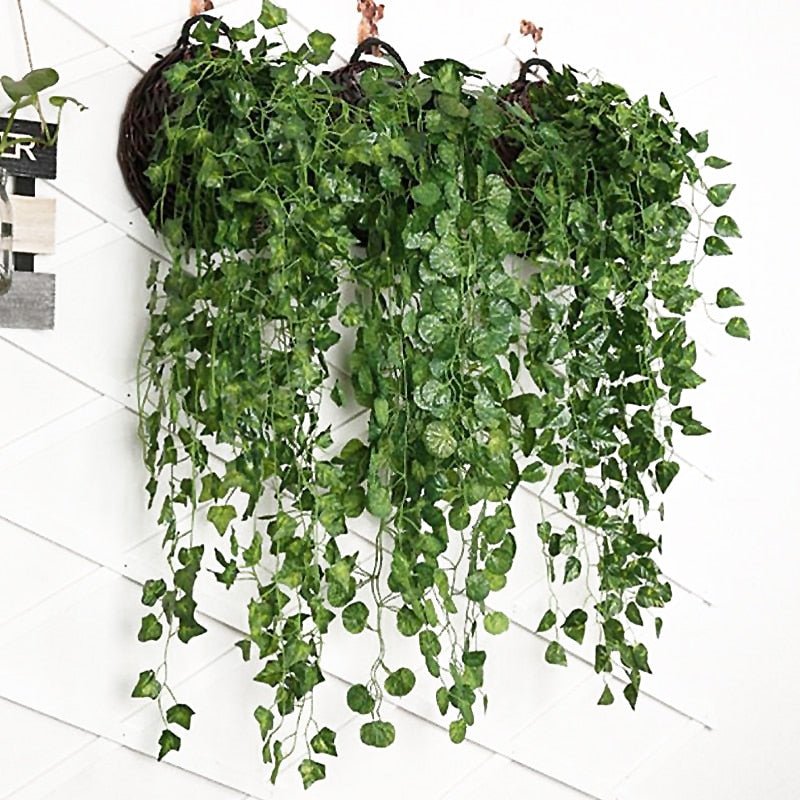 90cm Artificial Vine Plants Hanging Ivy Green Leaves Garland Radish Seaweed Grape Fake Flowers Home Garden Wall Party Decoration