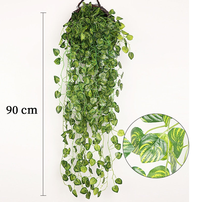 90cm Artificial Vine Plants Hanging Ivy Green Leaves Garland Radish Seaweed Grape Fake Flowers Home Garden Wall Party Decoration